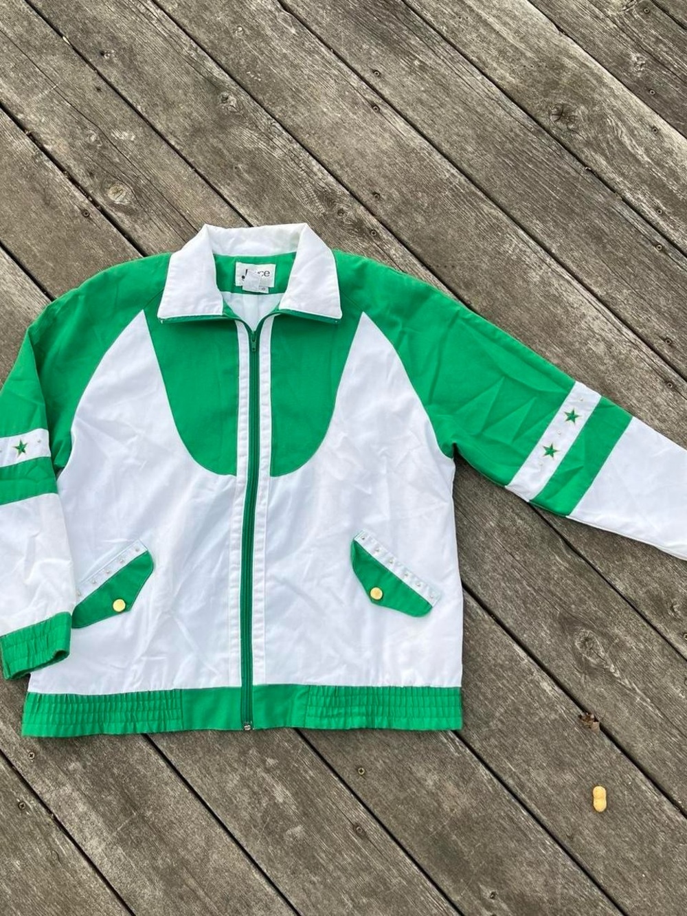 Joyce green + white star patched vintage jacket